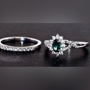 Indian Ocean Apatite & Zircon 2 Ring Stackable Set Platinum over Sterling